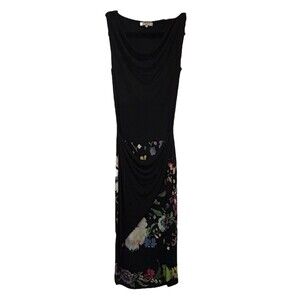 ETRO Milano Dress Black Floral Print Draped Top & Faux Wrap Italy Size 42 US 6